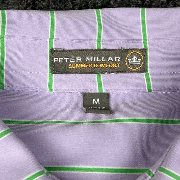 Peter Millar Shirt Men’s Medium Summer Comfort Polo Performance Purple Stripes - Picture 5 of 7